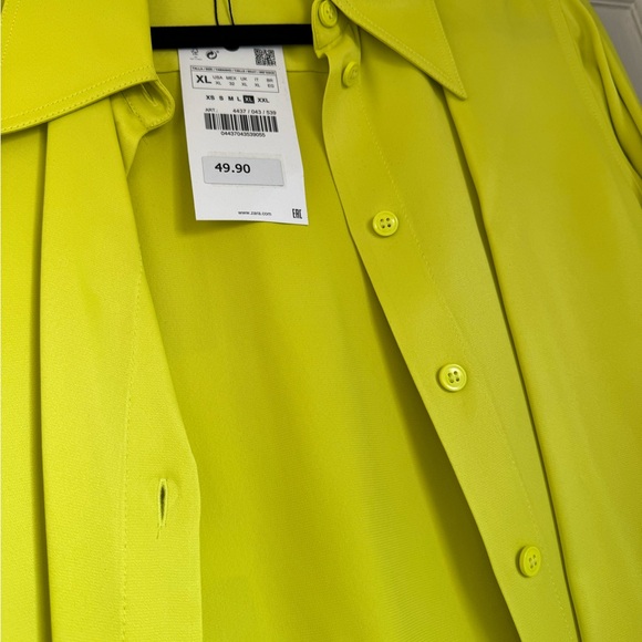 NWT Zara Women's Chartreuse Satin Button Down - Picture 5 of 5